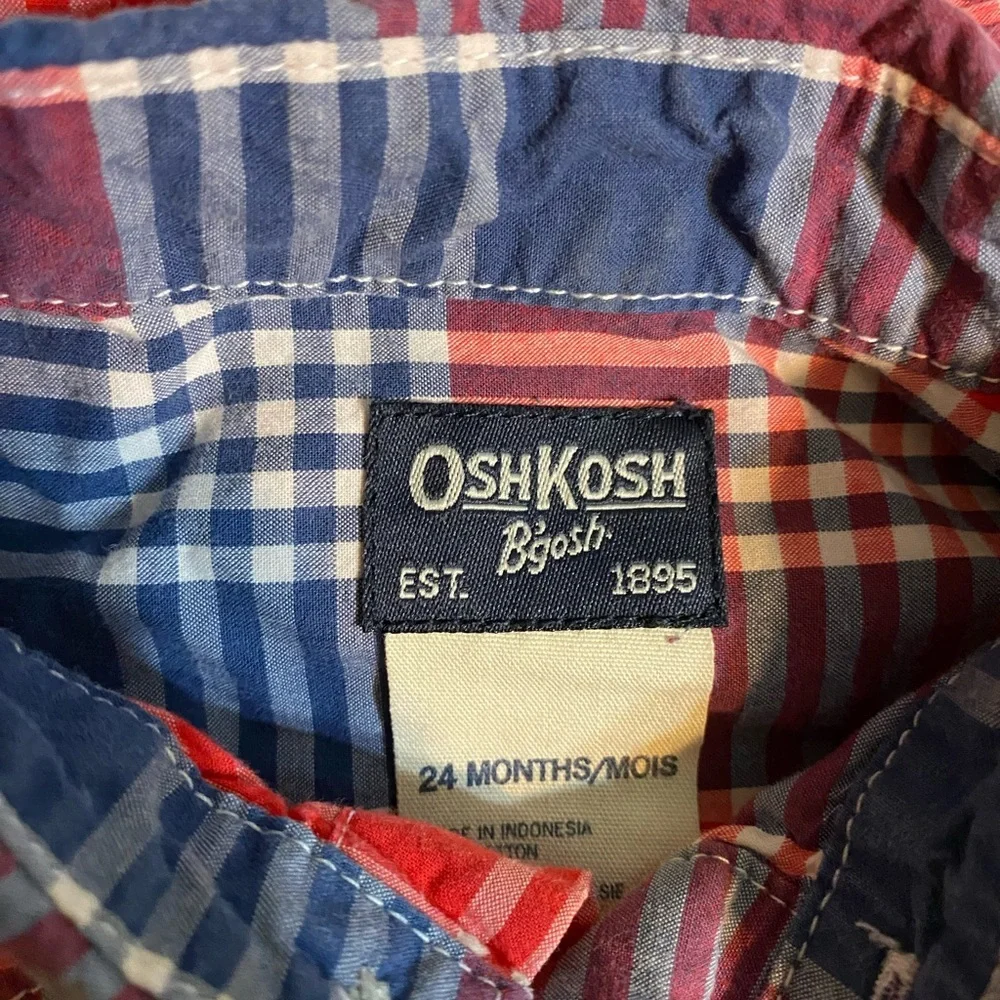 OshKosh B'gosh Red and Blue Plaid Button Down Shirt & lined Pants 24 month